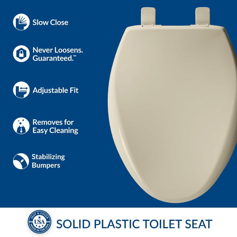 Mayfair Aurora Slow Close Toilet Seat, Easy Clean Hinges and Adjustable Perfect Fit Plastic Seat, Made in USA, Elongated, Bone - Image 2